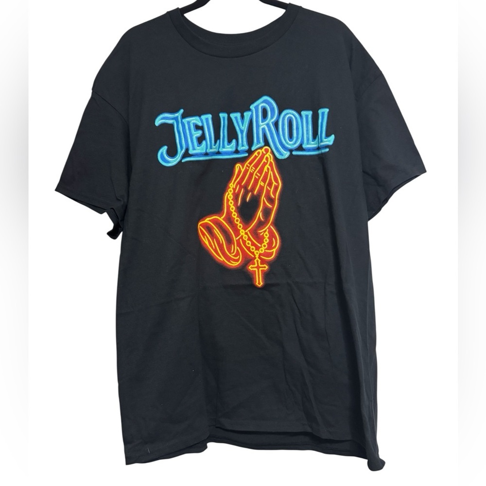 Jelly Roll "Praying Neon"  Official Artist Merch Unisex Black Crew Neck Tee XL